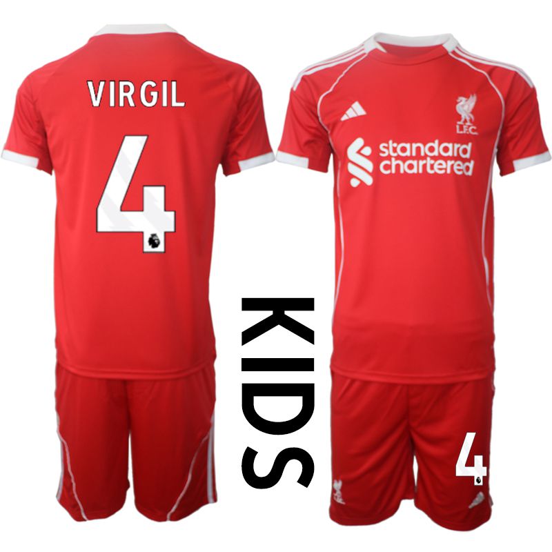 Youth 2025-2026 Season Club Liverpool home red #4 Soccer Jersey->customized soccer jersey->Custom Jersey